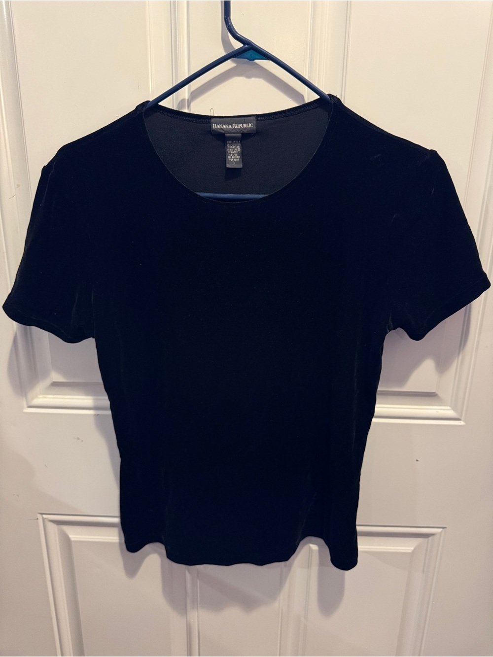 Banana Republic Black Velvet Short Sleeve Crewneck Tee Shirt Blouse Size L